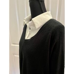 Staccato Black V Neck Center Seam Oversized Tunic Knit Sweater Womens Small S